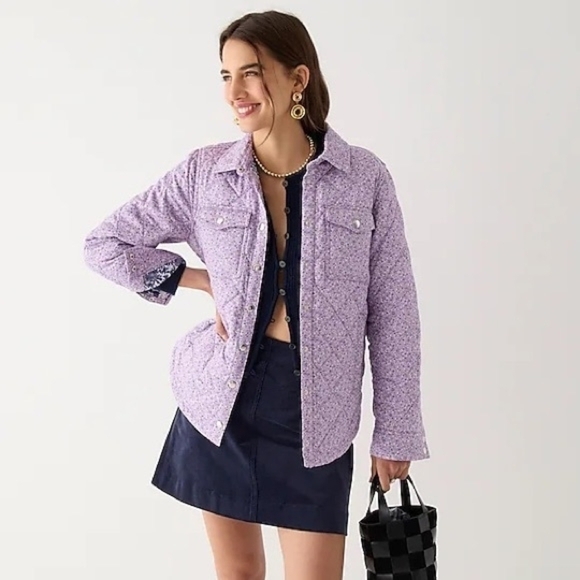 J. Crew Quilted Cotton shirt-jacket Grandma Chic Cottagecore floral Lavender 2XL